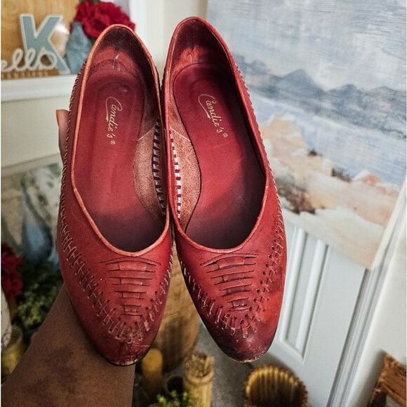 VTG Candie's Red Retro Oxford Huarache Leather Slip-On Flats Sz 8M – Rustic Wove - Picture 1 of 15